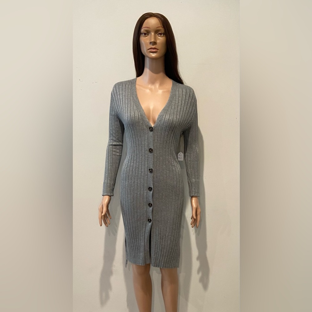 Gray Button Down Sweater Dress